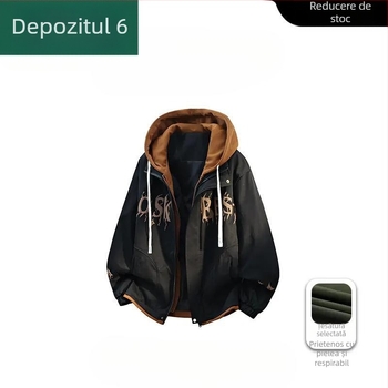 Geacă bărbătească cu glugă, aspect de două părți, Camel Wool și poliester, JK908