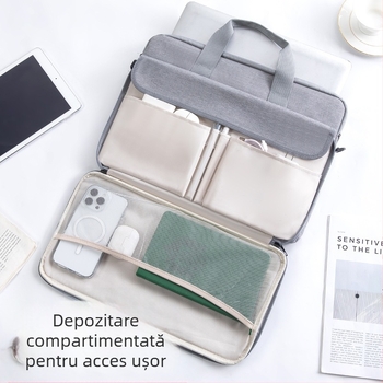 Geantă pentru laptop cu buzunar interior, ușoară, pe umăr sau crossbody, potrivită pentru laptopuri de 15 inch