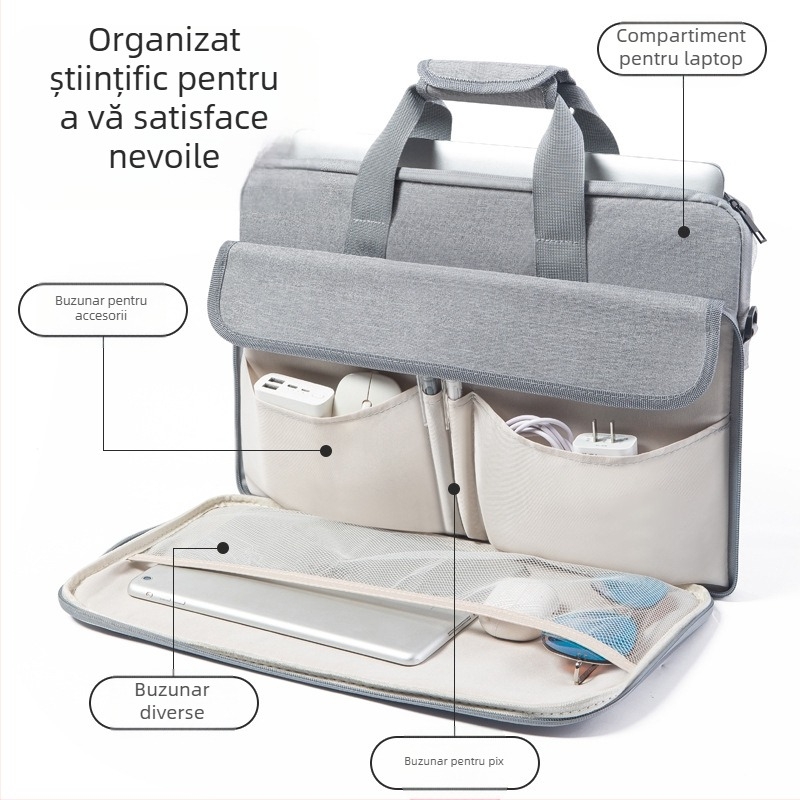 Geantă pentru laptop cu buzunar interior, ușoară, pe umăr sau crossbody, potrivită pentru laptopuri de 15 inch