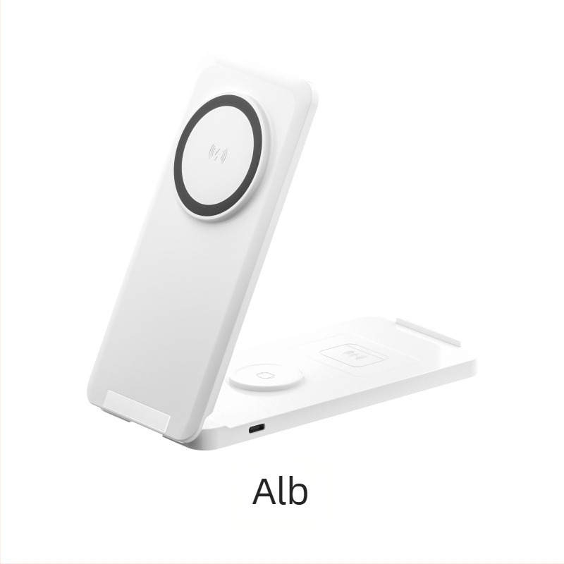 Încărcător magnetic wireless cu suport vertical pliabil pentru telefoane, ceasuri și căști Apple - 15W QC2.0