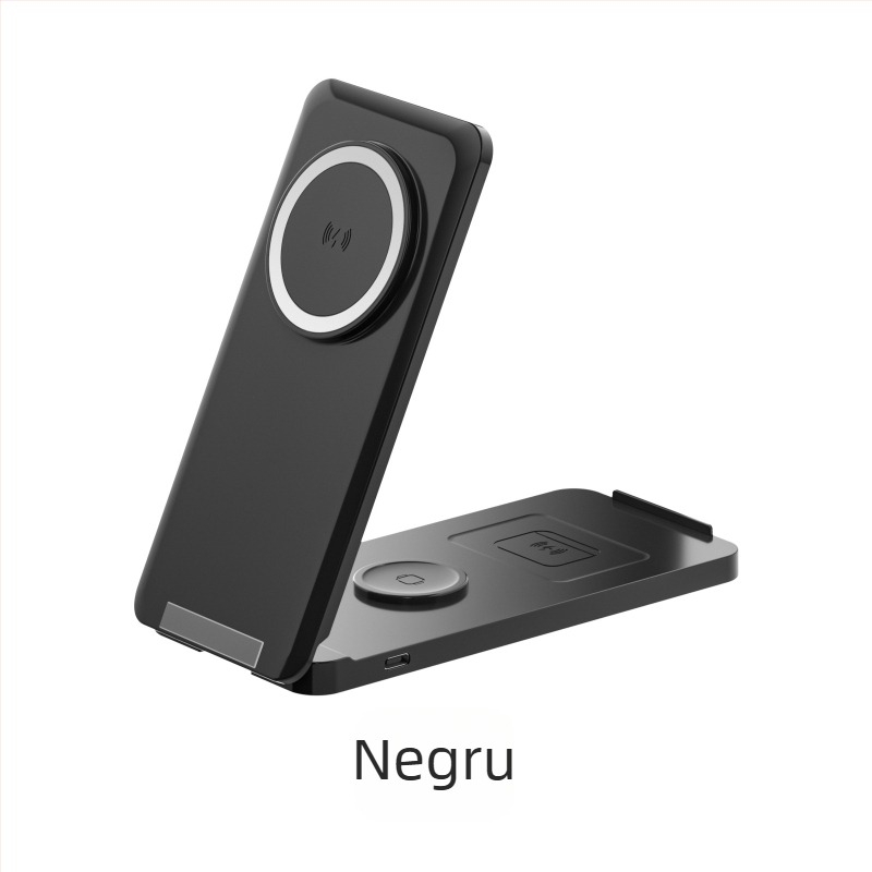 Încărcător magnetic wireless cu suport vertical pliabil pentru telefoane, ceasuri și căști Apple - 15W QC2.0