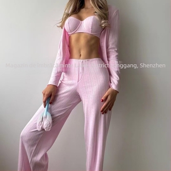 Set de pijama în stil rus, imprimeu inimă-flori, top fără mâneci cu bretele și pantaloni scurți, 4 piese, țesătură poliester-bumbac, greutate medie 181–200 g/m²