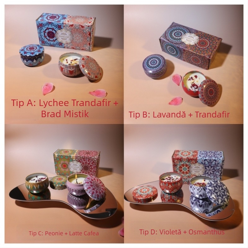 Cutie cadou cu lumânări parfumate Jie Sheng Aromatherapy — lumânări din ceară de soia, în formă de ceașcă, lucrate manual, turnate manual, cu logo pe recipient