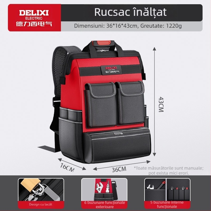 Delixi Electric Rucsac de unelte cu bretele duble pentru electricieni – transportul uneltelor, organizarea uneltelor, stil rucsac