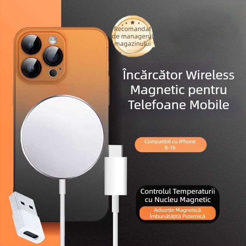 Încărcător wireless magnetic pentru iPhone 15/16/14/13/12/11/8 Pro – încărcare rapidă QC4.0