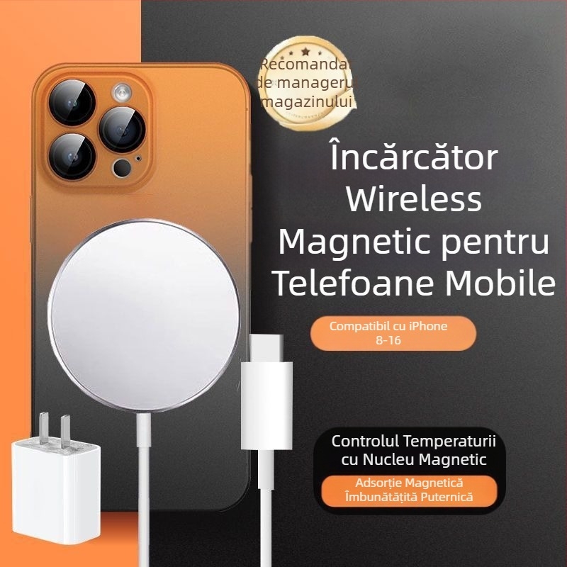Încărcător wireless magnetic pentru iPhone 15/16/14/13/12/11/8 Pro – încărcare rapidă QC4.0