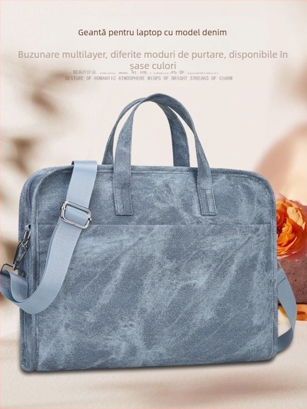 Geantă de umăr Liping pentru laptop, impermeabilă din PU, ultraușoară, căptușită cu poliester, unisex