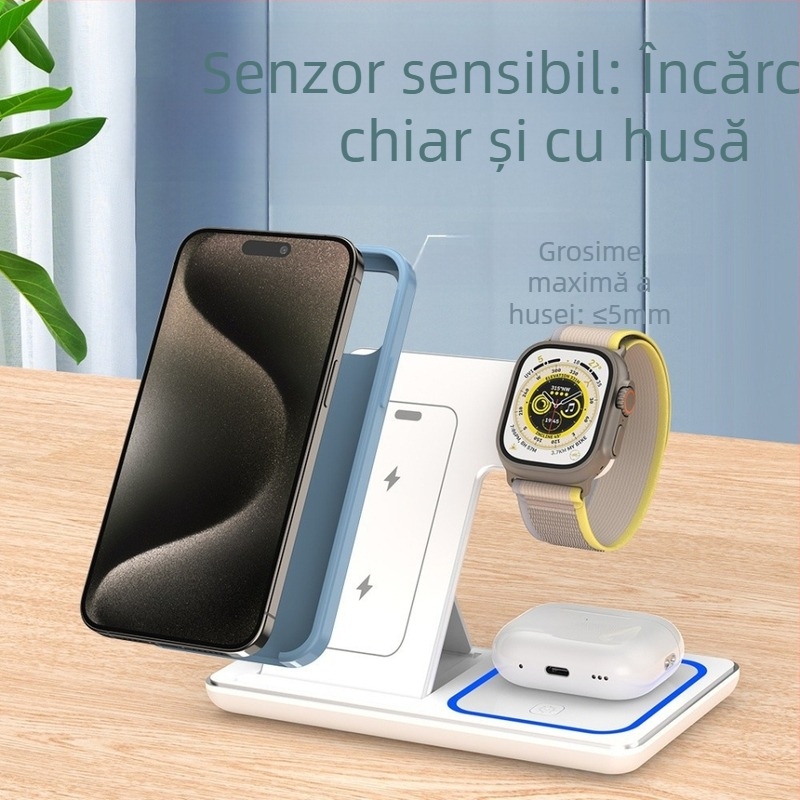 Încărcător wireless 3-în-1 cu stand de birou pentru iPhone, 15W maxim, QC4.0, 5V3A