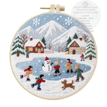 Kit de broderie cu cruce — pânză din bumbac-lână, model caracter, stil minimalist modern