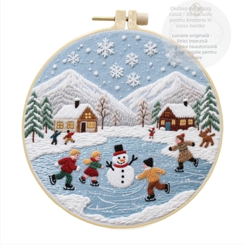 Kit de broderie cu cruce — pânză din bumbac-lână, model caracter, stil minimalist modern