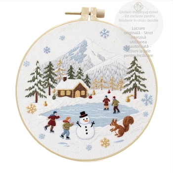 Kit de broderie cu cruce — pânză din bumbac-lână, model caracter, stil minimalist modern