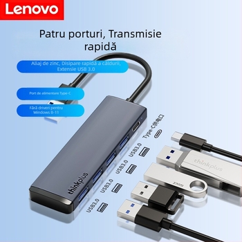 Lenovo hub USB-C cu 4 porturi USB 3.0, alimentare externă, 5 Gbps