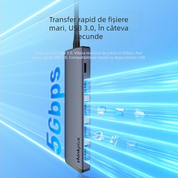 Lenovo hub USB-C cu 4 porturi USB 3.0, alimentare externă, 5 Gbps