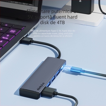 Lenovo hub USB-C cu 4 porturi USB 3.0, alimentare externă, 5 Gbps