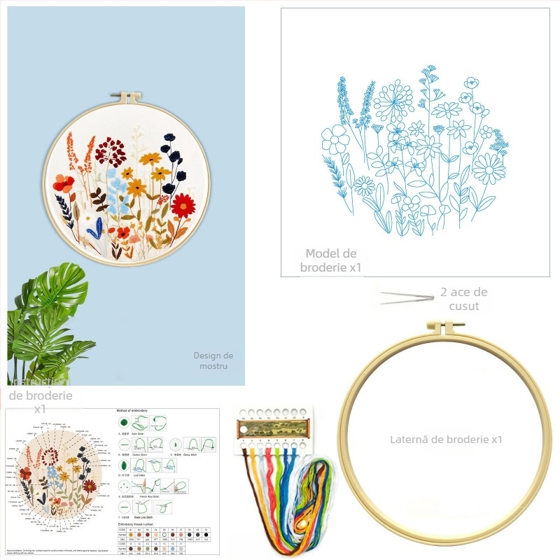 Kit de broderie în cruce: model plante și flori, material din bumbac, stil nou chinezesc