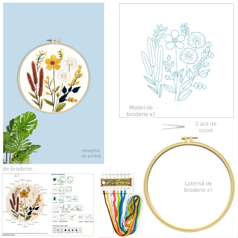 Kit de broderie în cruce: model plante și flori, material din bumbac, stil nou chinezesc