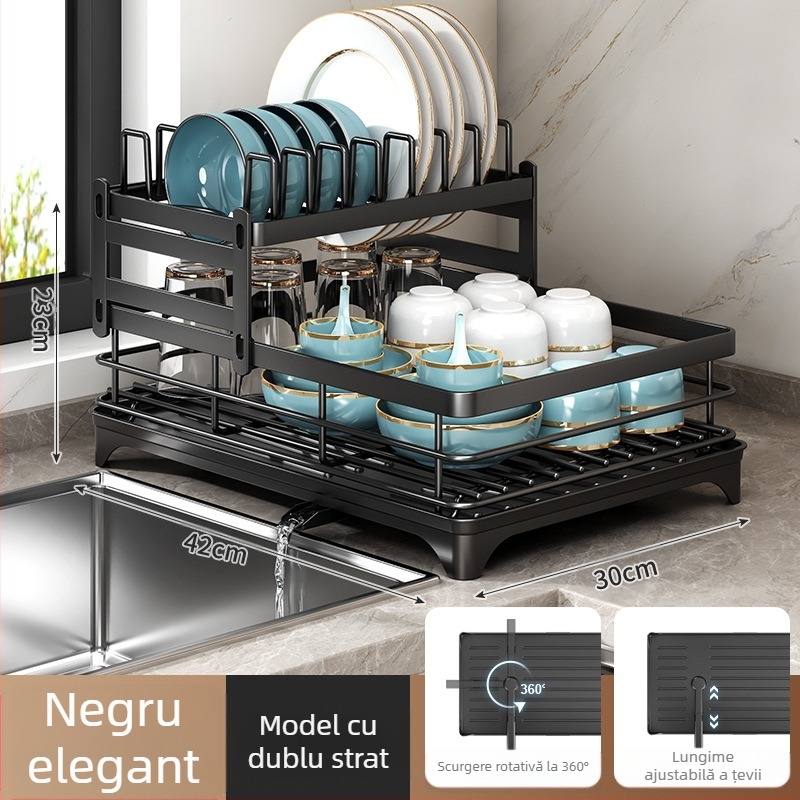 Raft de scurgere pentru vase cu suport pentru bețișoare – oțel carbon – stil modern minimalist – design îngust pentru pervazul bucătăriei