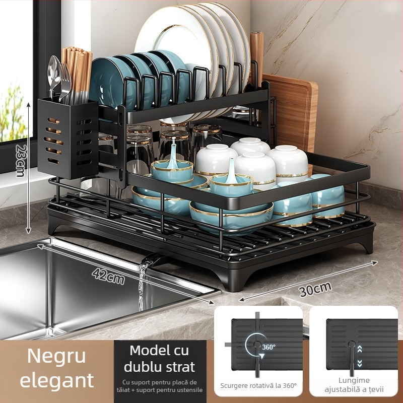 Raft de scurgere pentru vase cu suport pentru bețișoare – oțel carbon – stil modern minimalist – design îngust pentru pervazul bucătăriei