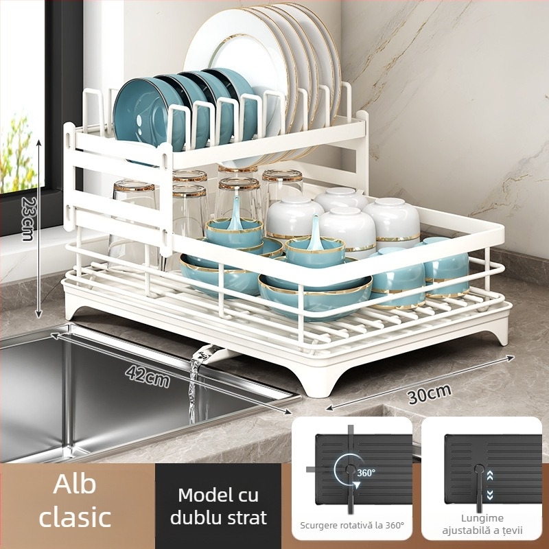 Raft de scurgere pentru vase cu suport pentru bețișoare – oțel carbon – stil modern minimalist – design îngust pentru pervazul bucătăriei