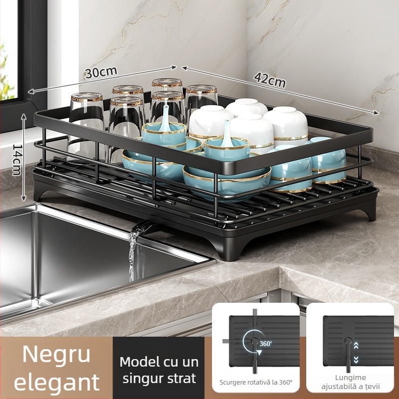 Raft de scurgere pentru vase cu suport pentru bețișoare – oțel carbon – stil modern minimalist – design îngust pentru pervazul bucătăriei