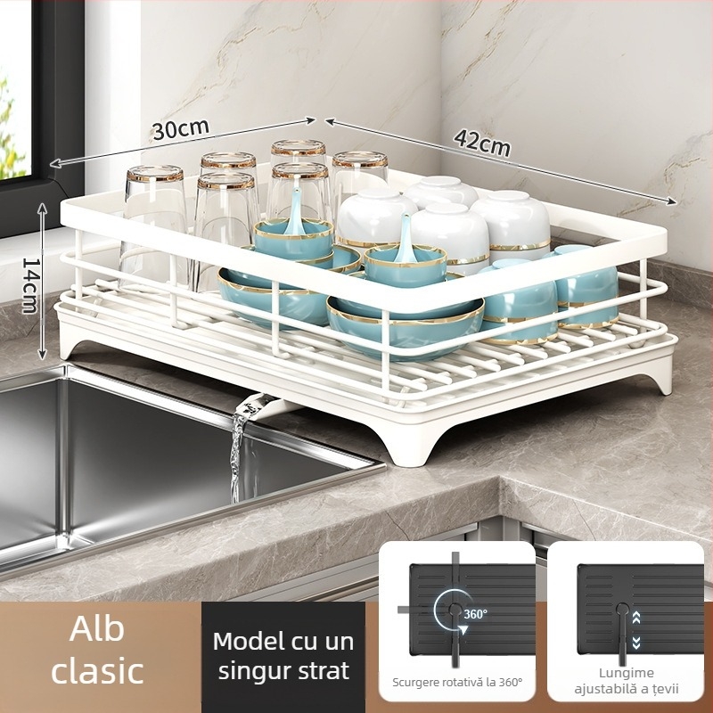 Raft de scurgere pentru vase cu suport pentru bețișoare – oțel carbon – stil modern minimalist – design îngust pentru pervazul bucătăriei