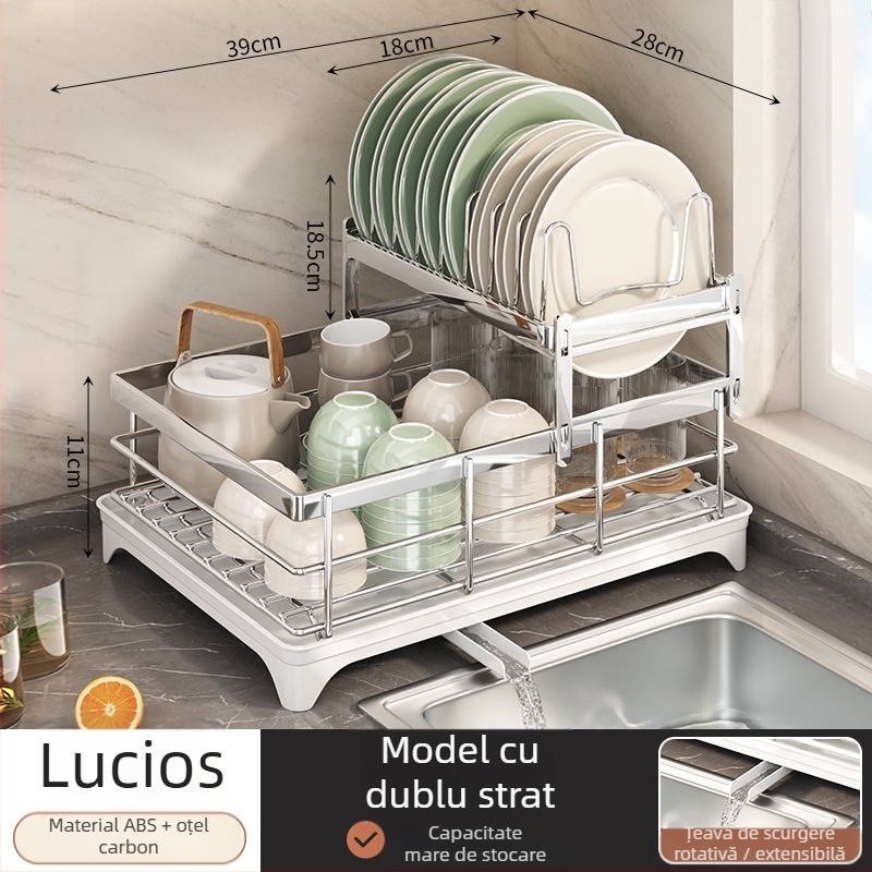 Raft de scurgere pentru vase cu suport pentru bețișoare – oțel carbon – stil modern minimalist – design îngust pentru pervazul bucătăriei