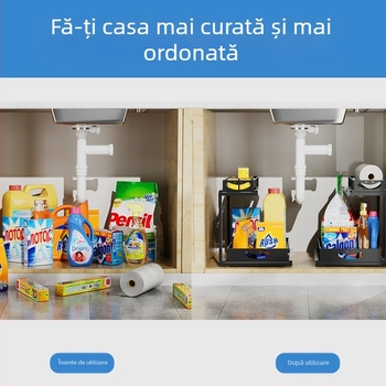 Raft de bucătărie cu două niveluri, glisant, din sârmă de fier, organizator multipurpose, pentru bucătărie și sub chiuvetă, design modern minimalist