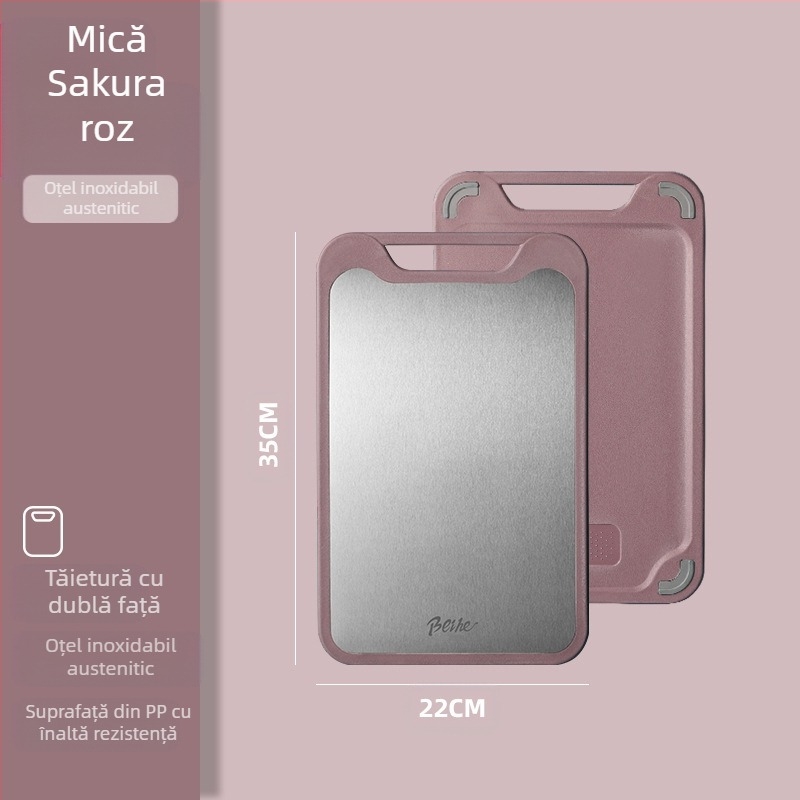 Tocător de bucătărie din oțel inoxidabil 304 și plastic, două fețe, antiderapant, multifuncțional, pentru tăierea fructelor crude și coapte, stil modern minimalist