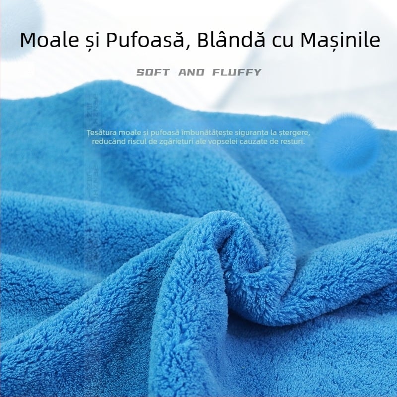 Prosop auto din velur coral, fără margini, moale, foarte absorbant, nu zgârie vopseaua, microfibră
