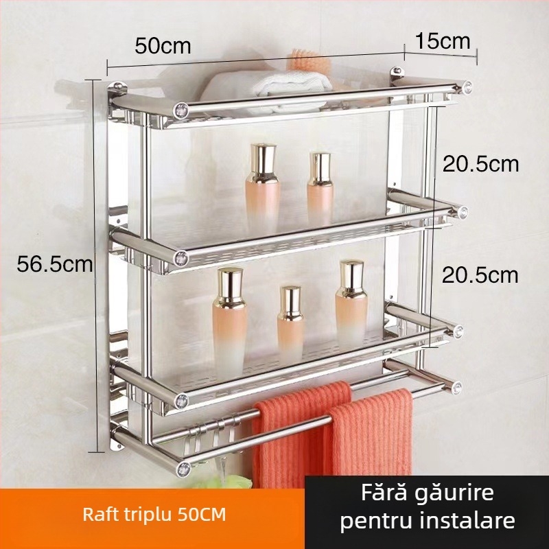 Suport prosoape din oțel inoxidabil, montaj pe perete fără găuri, pentru baie și bucătărie, stil chinezesc nou