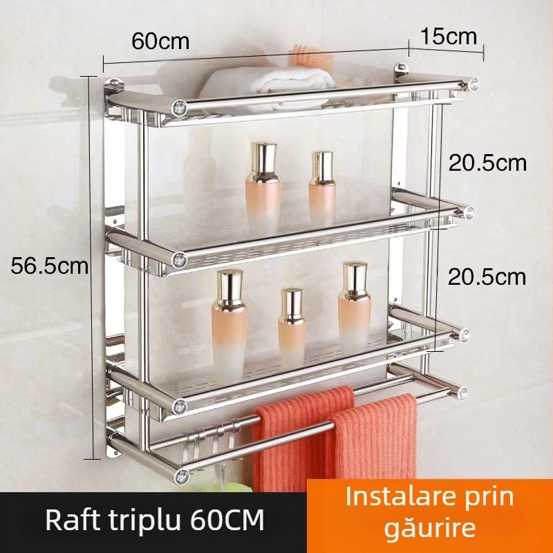 Suport prosoape din oțel inoxidabil, montaj pe perete fără găuri, pentru baie și bucătărie, stil chinezesc nou