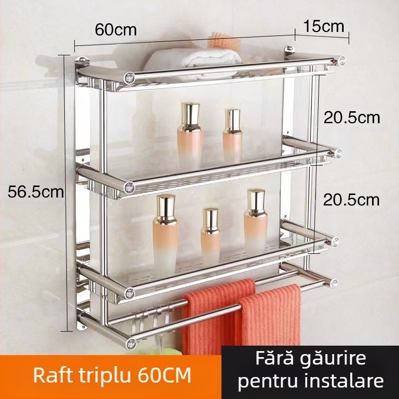 Suport prosoape din oțel inoxidabil, montaj pe perete fără găuri, pentru baie și bucătărie, stil chinezesc nou