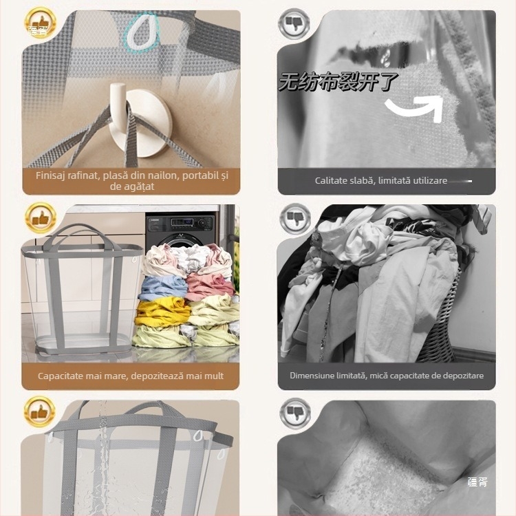 Coș de rufe montat pe perete, capacitate mare, pliabil, Jiang xu