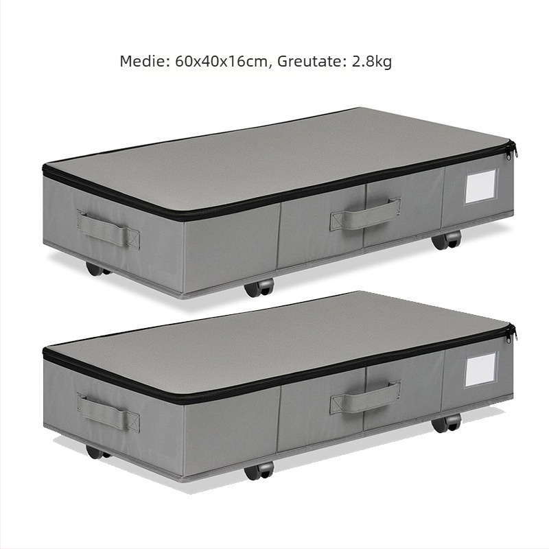 Cutie de depozitare sub pat cu roți, 55L, din material Oxford 600D, pliabilă și rezistentă la praf