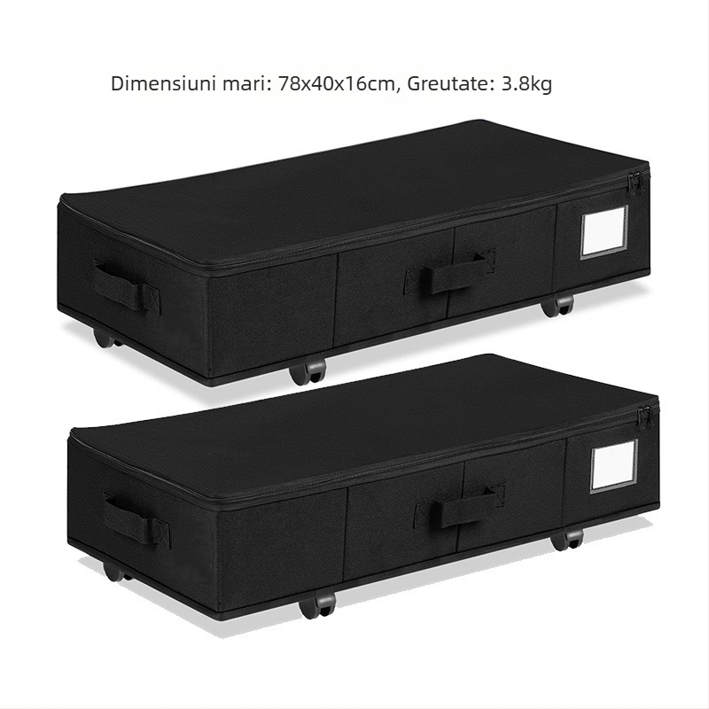 Cutie de depozitare sub pat cu roți, 55L, din material Oxford 600D, pliabilă și rezistentă la praf
