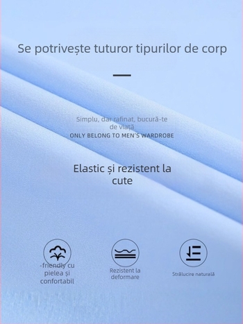Cămașă pentru bărbați – croială slim, guler pătrat, mâneci lungi, vopsire pe fir, amestec poliester
