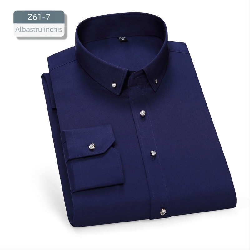 Cămașă pentru bărbați – croială slim, guler pătrat, mâneci lungi, vopsire pe fir, amestec poliester