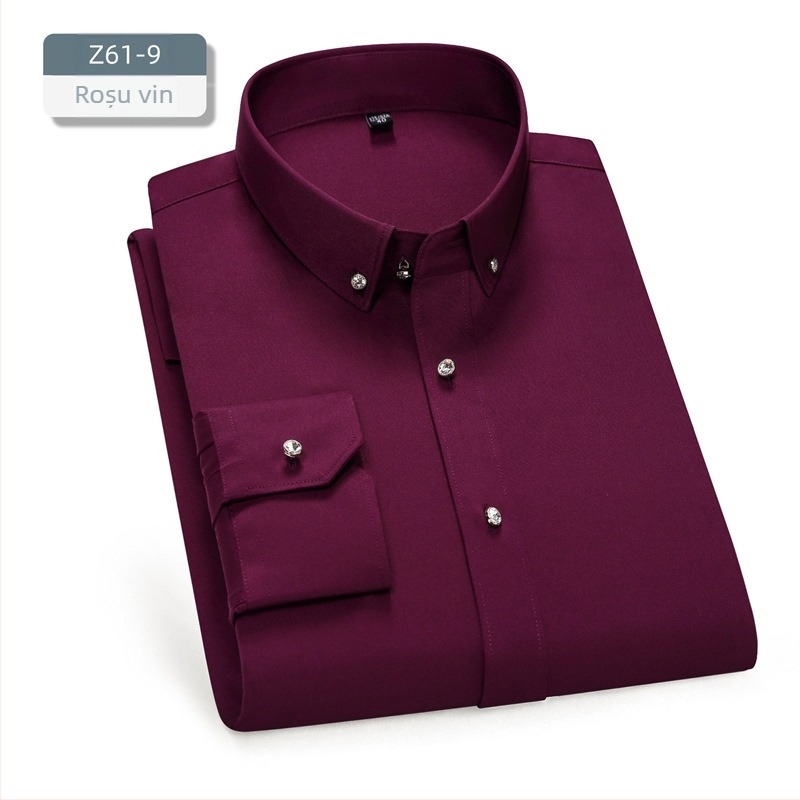 Cămașă pentru bărbați – croială slim, guler pătrat, mâneci lungi, vopsire pe fir, amestec poliester