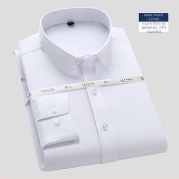 Cămașă cu mâneci lungi, fibră de bambus, croială Slim, guler pătrat, non-iron