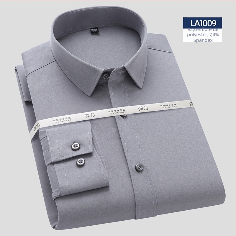 Cămașă cu mâneci lungi, fibră de bambus, croială Slim, guler pătrat, non-iron