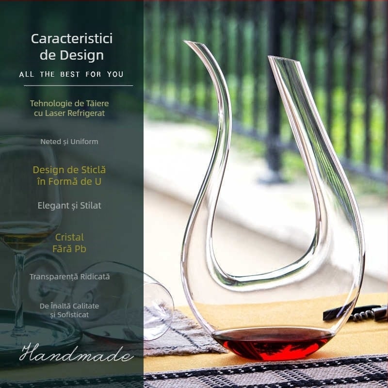 Decantor din sticlă, formă în U, stil european, design simplu, capacitate 1000 ml+