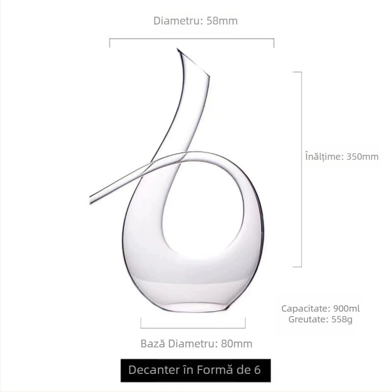 Decantor din sticlă, formă în U, stil european, design simplu, capacitate 1000 ml+