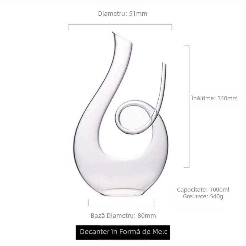 Decantor din sticlă, formă în U, stil european, design simplu, capacitate 1000 ml+