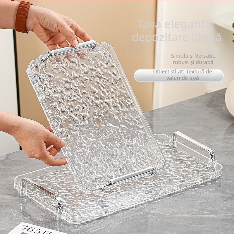 Tavă acrilică cu mâner dublu, pătrată, stil modern minimalist, personalizabilă, pentru casă și hotel, necompatibilă cu cuptorul cu microunde