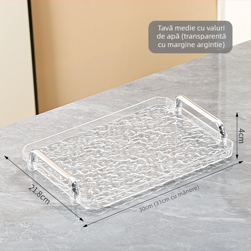Tavă acrilică cu mâner dublu, pătrată, stil modern minimalist, personalizabilă, pentru casă și hotel, necompatibilă cu cuptorul cu microunde
