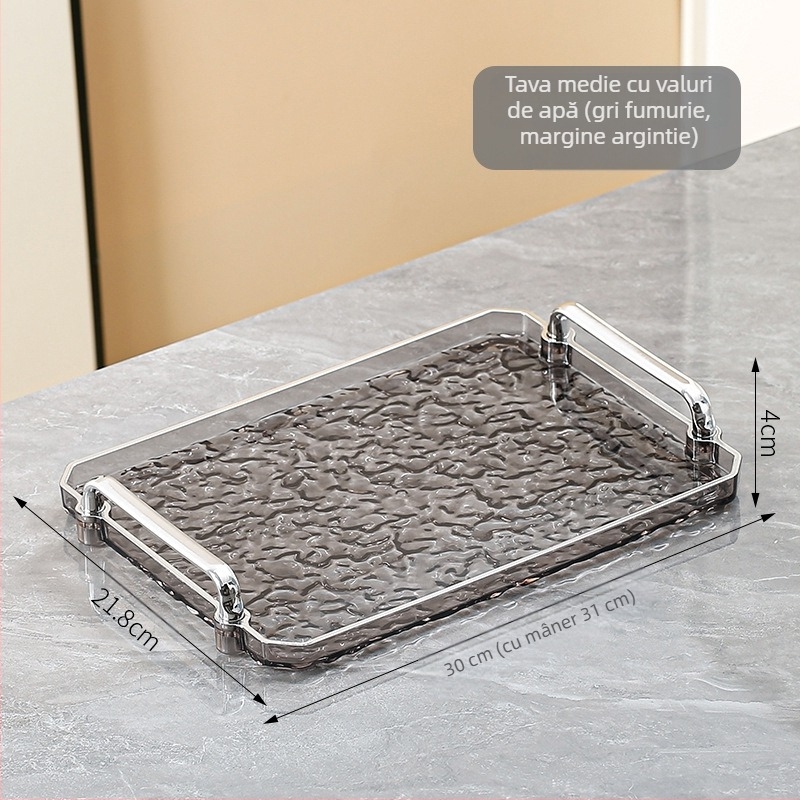 Tavă acrilică cu mâner dublu, pătrată, stil modern minimalist, personalizabilă, pentru casă și hotel, necompatibilă cu cuptorul cu microunde