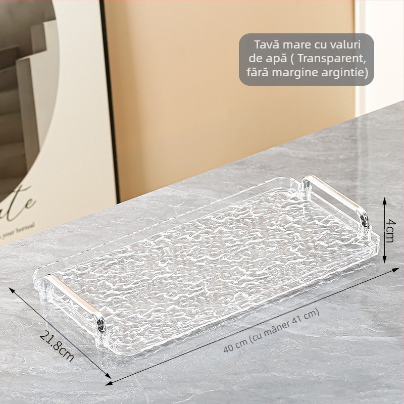 Tavă acrilică cu mâner dublu, pătrată, stil modern minimalist, personalizabilă, pentru casă și hotel, necompatibilă cu cuptorul cu microunde