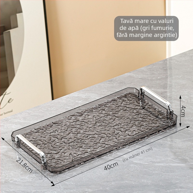 Tavă acrilică cu mâner dublu, pătrată, stil modern minimalist, personalizabilă, pentru casă și hotel, necompatibilă cu cuptorul cu microunde
