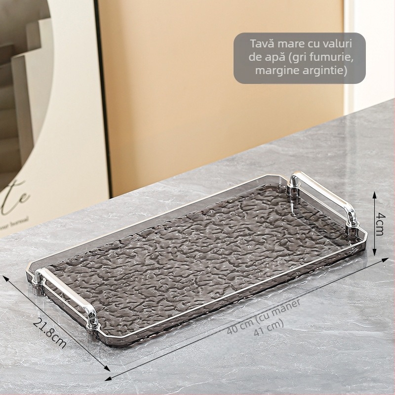 Tavă acrilică cu mâner dublu, pătrată, stil modern minimalist, personalizabilă, pentru casă și hotel, necompatibilă cu cuptorul cu microunde