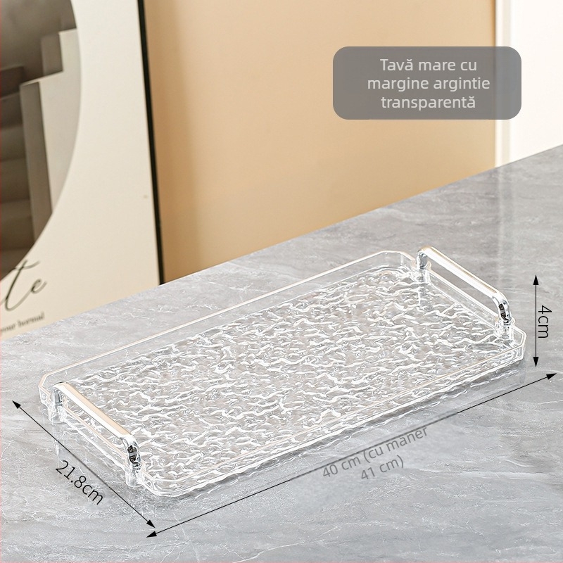Tavă acrilică cu mâner dublu, pătrată, stil modern minimalist, personalizabilă, pentru casă și hotel, necompatibilă cu cuptorul cu microunde